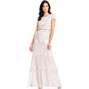 Adrianna Papell  Short Sleeve Blouson Beaded Gown size 4 blush gold
